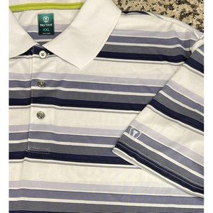 Pro Tour CoolPlay Golf Short Sleeve Polo Shirt Men White Blue Stripe NWT $55 XXL